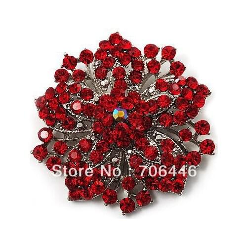 2.2 Inch Vintage Style Classic Red Rhinestone Crystal Diamante Party Brooch