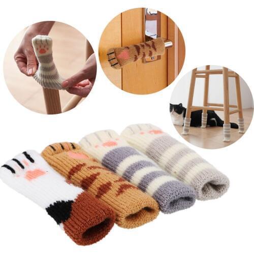 4Pcs/set Floor Protectors Noise Reducer Furniture Anti-skid Cushion Doorknob Cover Lovely Cat Feet Chair Leg Table Foot Covers