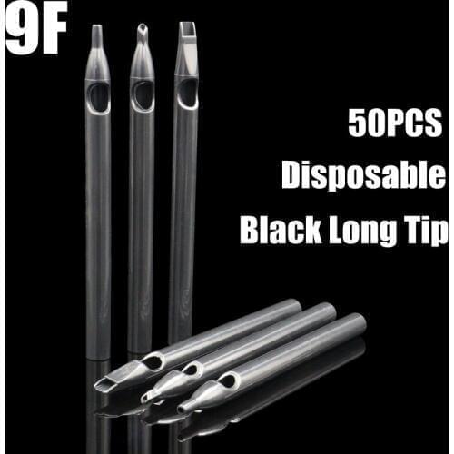 50PCS Black Tattoo Long Tips 9FT Disposable Plastic Long Tattoo Tips Nozzle Tube 9F For Tattoo Supplies Free Shipping