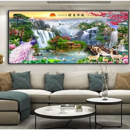 DIY 5D Welcome Pine Flowing Money Embroidery,Round Diamond Full Peacock Diamond Painting Cross Stitch,Needlework