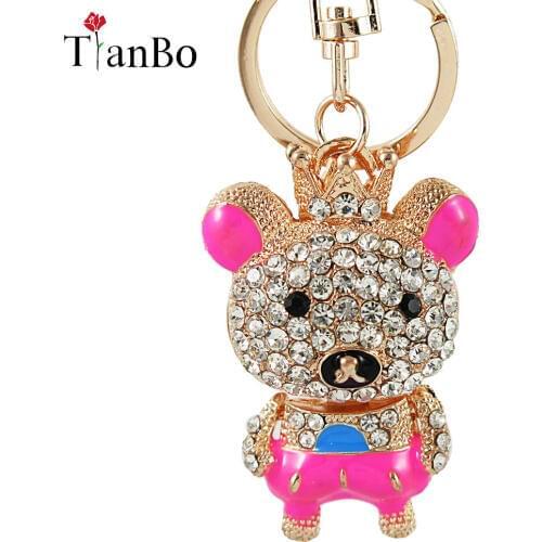 Lovely Crown Bear Keyring New Fashion Cute Rhinestone Crystal Charm Purse Bag Car Key Chain Gift Dazzlingly Beautiful