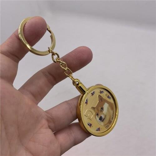 1pc Gold Dogecoin KeyChain Jewlery Commemorative Coins Cute Dog Pattern Dog Souvenir Metal circle keyring