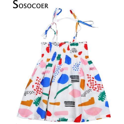 SOSOCOER Girls Suspenders Dress Kids Dresses Summer 2017 Cute Graffiti Girl Dresses For Birthday Party Baby Girl Clothes Outfits