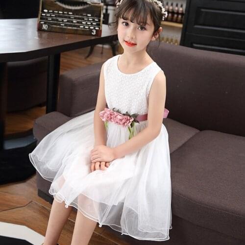 Summer Princess Toddler Children Dress Wedding Party Dresses for Girls Flowers Costumes Pink White Sweet Ruched Dress