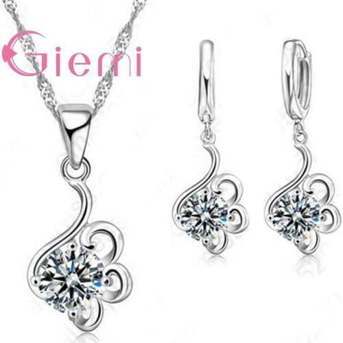 European Brand Women Wedding Decoration 925 Sterling Silver Cubic Zircon Pendant Jewelry Sets Wholesale