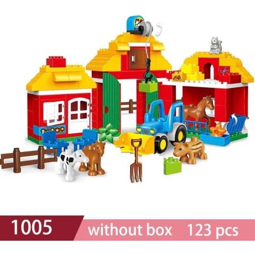 123PCS Happy Zoo Farm Building Blocks Big Size Animal Castle City Sets Figures DIY Creator Bricks Educational Toys For Children