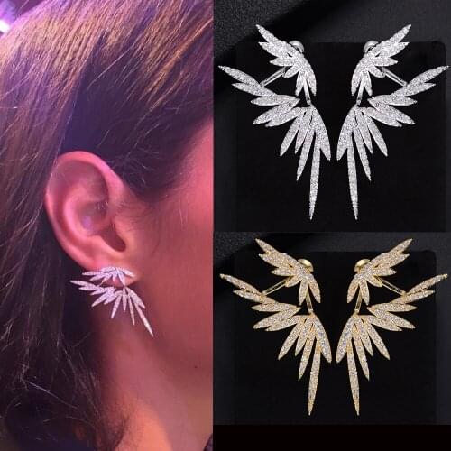 Summer fashionable Wing feather detachable Stud Earrings Jewelry Cubic Zirconia Bridal Wedding Gift ear rings for women