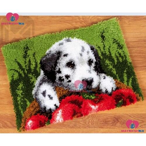 Hot diy Latch Hook Rug Kits 3d DIY Needlework Unfinished Crocheting Rug Yarn Cushion Mat Dog diy Handmade Embroidery Carpet Rug