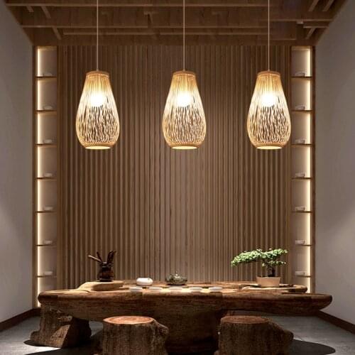 Bamboo Woven Pendant Light Lantern Shade Ceiling Lamp Hanging Rattan Lampshade Tea Room Hotel Restaurant Creative Lamps