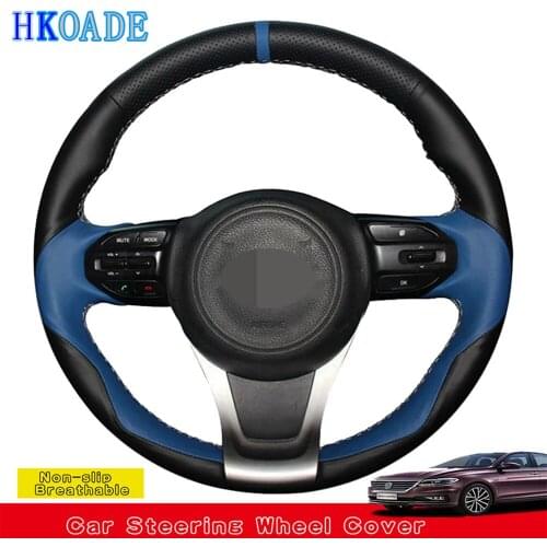 DIY Black Genuine Leather Car Accessories Steering Wheel Cover For Kia Sorento 2015-2018 Carnival 2015-2018 Sedona 2015-2019