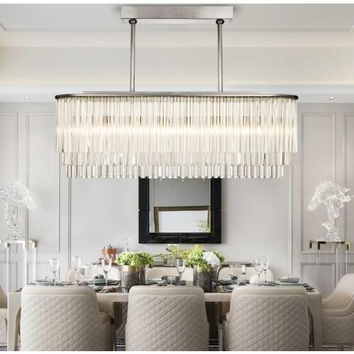 Fashion home dining chandelier post-modern crystal glass light rectangular silver designer model room dining hall lamp