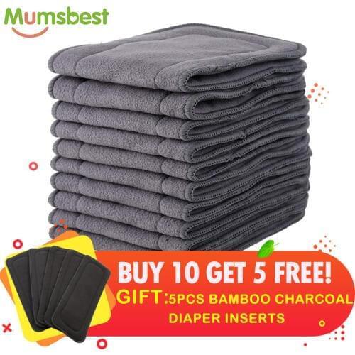 [Mumsbest] Buy 10 Get 5 FREE Charcoal Bamboo Insert Cloth Reusable Diaper Washable Layer Insert High Absorbent Keep Dry Fast