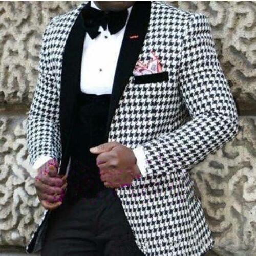 Tailored White Black Pattern Suit Men Slim Fit 3 Piece Floral Tuxedo Blazer Prom Wedding Suits Terno Jacket+Pant+Vest