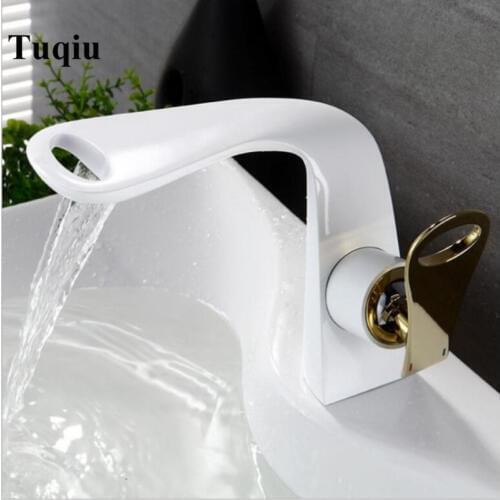 New Arrivals white and gold Bathroom Faucet hot and cold Crane Brass Basin Faucet Waterfall Sink Faucet Single Handle water tap