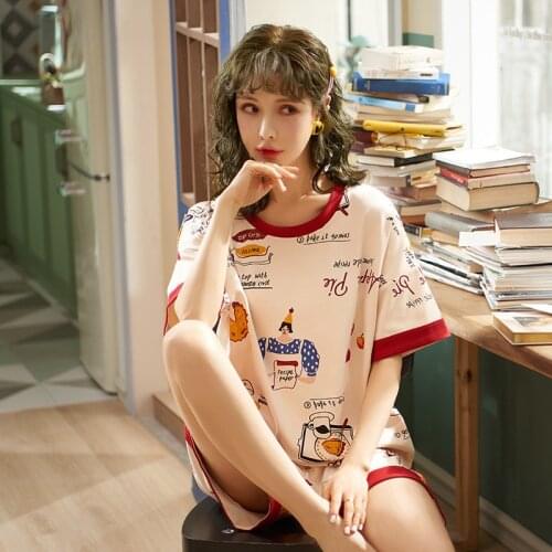 Sleepwear Women Cotton Pajamas 2021 Summer Fashion Nightwear Cute Pajama Girls Nightgowns Set Shorts Suit Lounge Sleepshirts