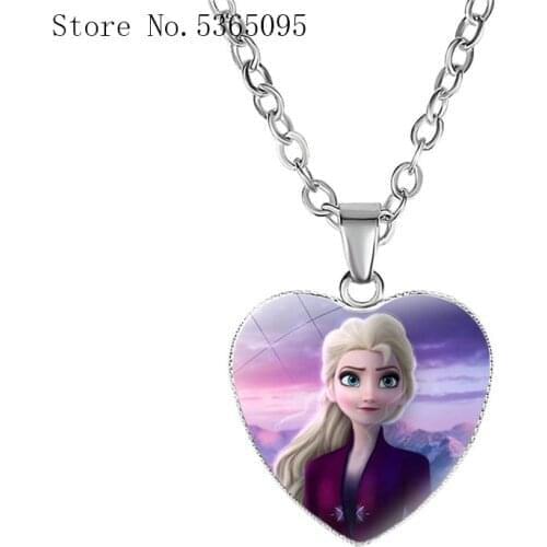Frozen 2 Love Necklace Childrens Cartoon Elsa Princess Anna Heart Shaped Pendant Girl Necklace disney Accessories baby gifts