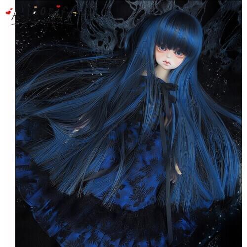 Allaosify BJD Wig For 1/3 1/4 High Temperature Fiber Gray And Blue Girl Lengthen The BJD Hair For Dolls