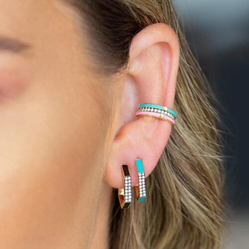 Pastel Enamel Colorful Mini Hoop Earring For Women Fashion Simple Geometric Hexagon Hoops