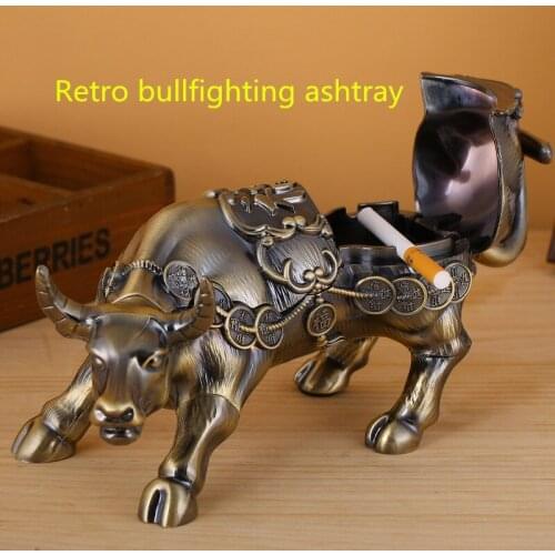 Home office windproof and fall-proof ashtray living room fashion ashtray high-end creative retro bullfighting ashtray2021