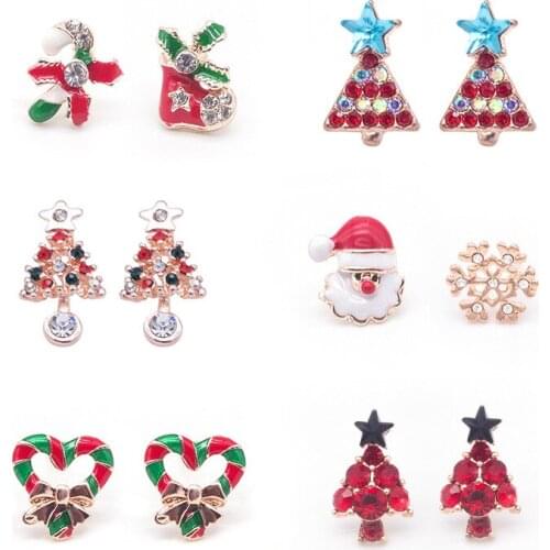 Santa Claus Stud Earring Gold Color Small Snowflake Ear Studs Cartoon Christmas Tree Earrings for Women Girls Christmas Gifts