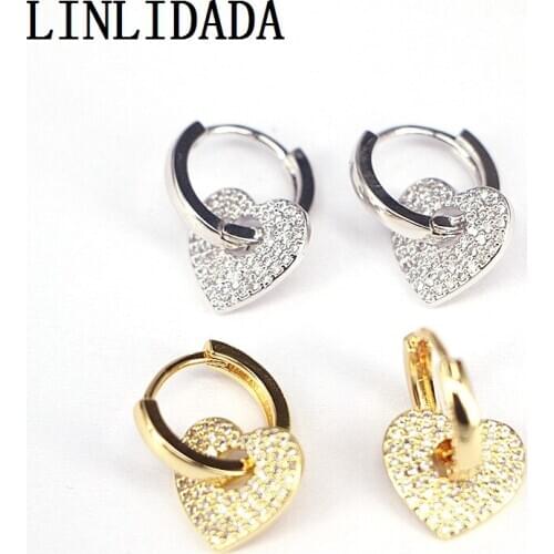 5Pair Crystal Zirconia Hoop Earring Clear CZ Micro Pave Heart Earring For Women Girls