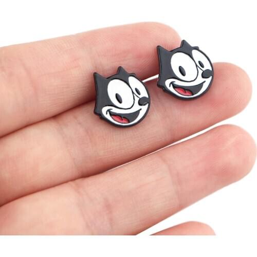 DZ950 New Kawaii Anime Cat Earring for women Stainless steel Earring Enamel Art Stud Earrings Gifts Girl