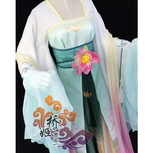Shui Zhi Lotus Flower Miracle Nikki Series Simple Elegant Print Chiffon Costume Hanfu Stage Performance or Cosplay Costume Dress