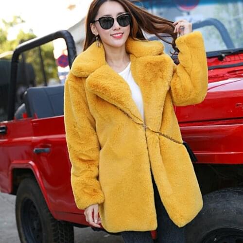 2021 New Winter High Quality Faux Rabbit Fur Coat Luxury Fur Coat Loose Lapel OverCoat Thick Warm Plus Size Female Plush Coats