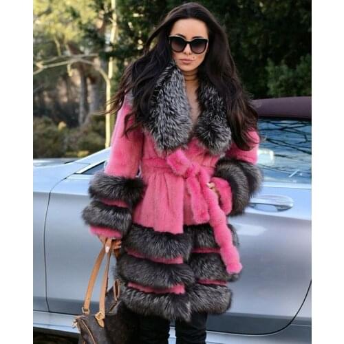 Fashion Real Mink Fur Coat with Silver Fox Fur Lapel Collar High Quality Natural Women Full Pelt Genuine Mink Fur Overcoat 2021