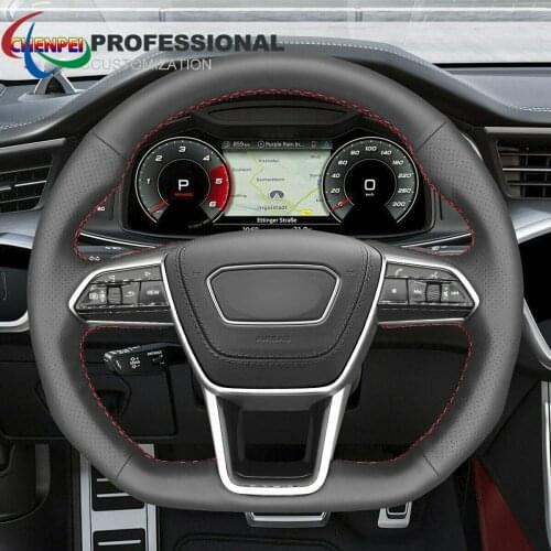 DIY Hand-Sewn Non-Slip Black Leather Car Steering Wheel Cover For Audi A6 (Avant) A6 Allroad A7 K8 Car Interior Accessories