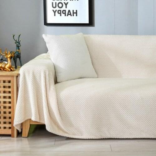 Super Soft Flannel Sofa Towel Simple Solid Color Pineapple Mesh Texture Sofa Throw Blanket Coral Fleece Bed Linens Bedspread