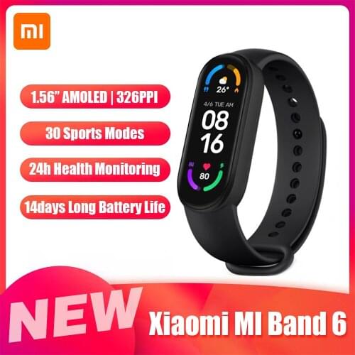 Xiaomi Mi Band 6 Smartwatch 1.56’’ AMOLED BT5.0 Fitness Tracker 30 Sports Modes/5ATM Waterproof/MI Fit APP/Sleep/Heart Rate
