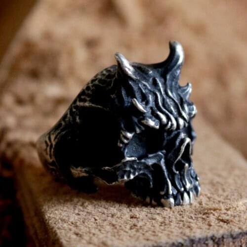 Vintage Black Asura Skull Rings for Men And Women Fashion Stainless Steel Biker Ring Heavy Metal Goth Punk Jewelry Gift for Him