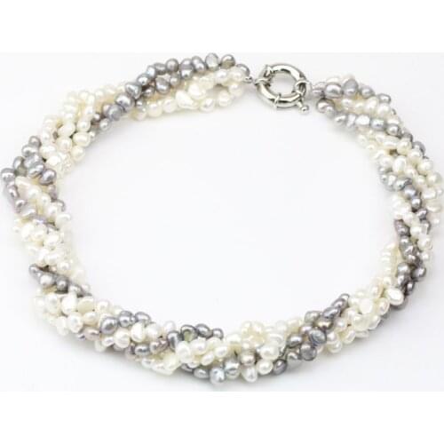 Twisted Baroque Pearl Necklace 6-7mm White Gray Color Freshwater Pearl Jewellery Charming Wedding Birthday Women Gift