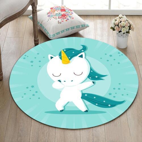 Funny Cartoon Cool Cute Green White Star Unicorn Round Carpet Baby Child Home Living Room Bedroom Area Carpet Bathroom Mat Kids