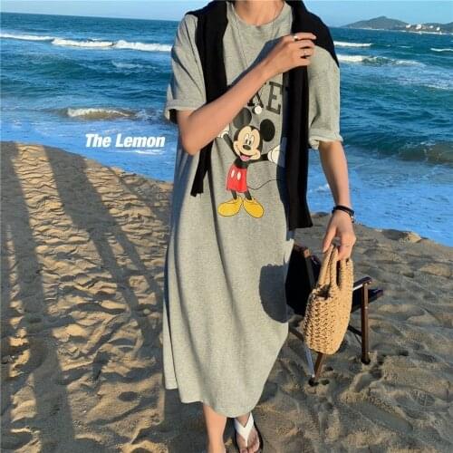 Short Sleeve T-shirt Womens Fashion 2021 Summer New Fashion Mickey Hundred Da Medium Length Dress