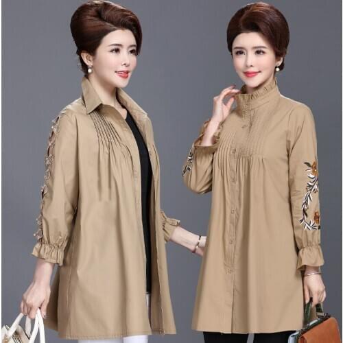 Womens Trench Coats 2019 Spring Windbreaker Female Casual Loose Outwear Mother Clothes Loose Overcoats Middle-aged Clothing Coat