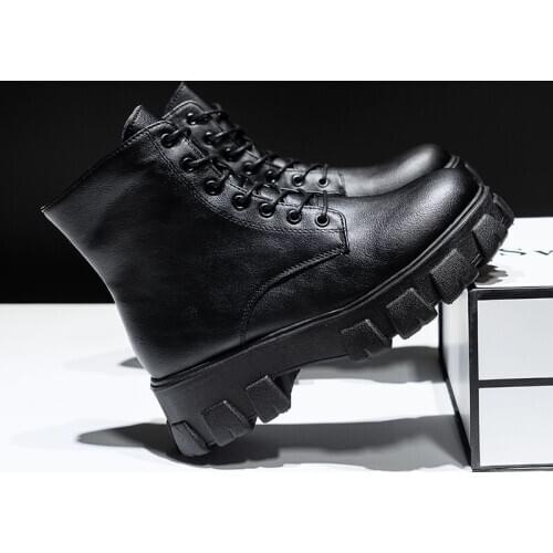 New Leather Ankle Boots Woman Fashion Lace Up Shoes Woman Short Winter Warm Boots Comfort Platform Heel Footwear Size 43