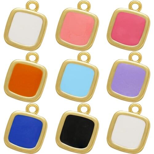 ZHUKOU Geometric Square Enamel Pendant Candy Drop Oil charms for DIY Handmade Earrings Jewelry Accessories Wholesale VD973