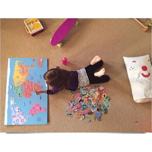 131 pcs Magnetic Fun Hello World Map Puzzle Educational Toy For Children 3d Puzzles Montessori Material Wooden Toy for child