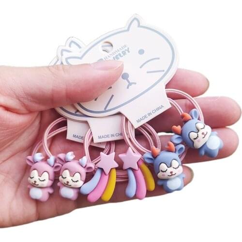 2PCS Fawn Rainbow Cute Princess Headwear Kids Elastic Hair Bands Children Hair Ties Ropes Girls Accessories Baby Headdress