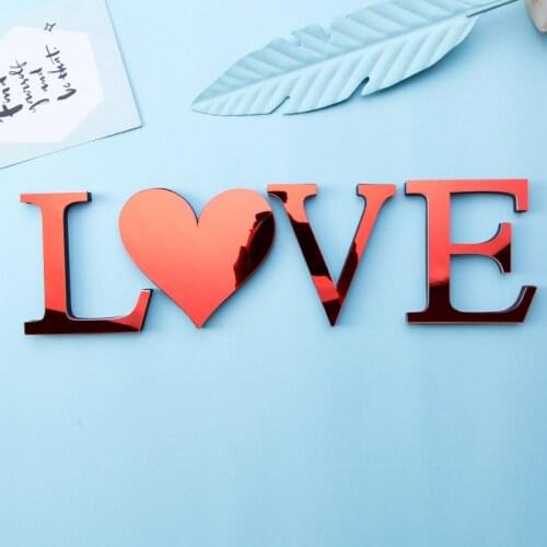 3D Red Color English Letters Mirror Acrylic & EVA Foam Combination Wall Sticker Alphabet Poster Peel & Stick DIY Art Wall Decals