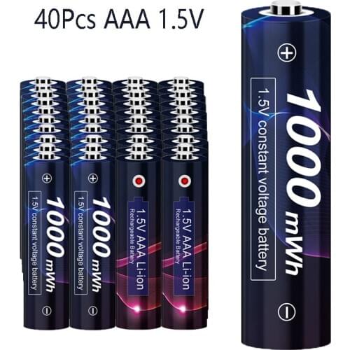 40pcs AAA 1.5V Battery Rechargeable 1000mWh 1.5V AAA Lithium Battery AAA 1.5V with LED Charger for 1.5V Lithium AA AAA Battery