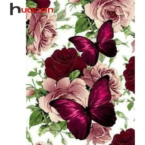 Huacan DIY Diamond Painting Butterfly And Flower 5D Full Square Rhinestone Diamond Embroidery Mosaic Cross Stitch Home Decor