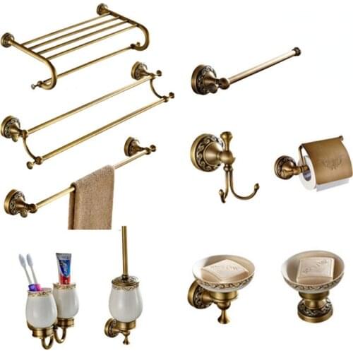 Antique Brass Carved Towel Paper Holder Bathroom Towel Rack Bathroom Accessories Retro Faucet Bathroom Hardware Set