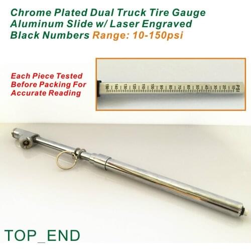 Free Shipping,1pc,Chrome Dual Head Truck Tire Pressure,10-150psi,Laser Engraved Aluminum Slide,Brass Stem,Accurate Pressure Read
