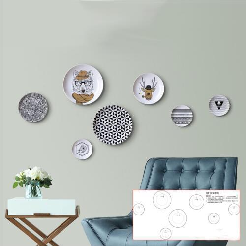 Black and white animal ceramic hanging plate wall decorative dish home decor crafts hanging room decoration