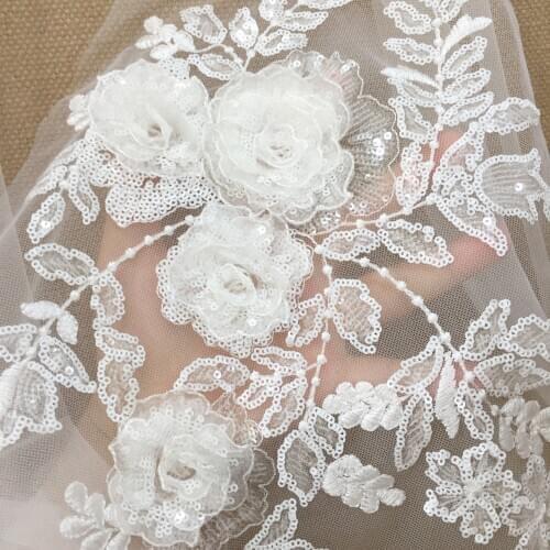 4 Pieces Graceful 3D Lace Flower Applique , Dense Sequin Lace Motif for Dance Costumes Doll Dress Flower Girl Dress Craft DIY