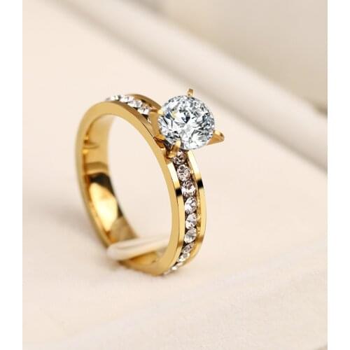 CACANA 316L Stainless Steel Ring Crystal Rings For Women Circle CZ Fashion Engagement Jewelry Gifts Wholesale NO.R80