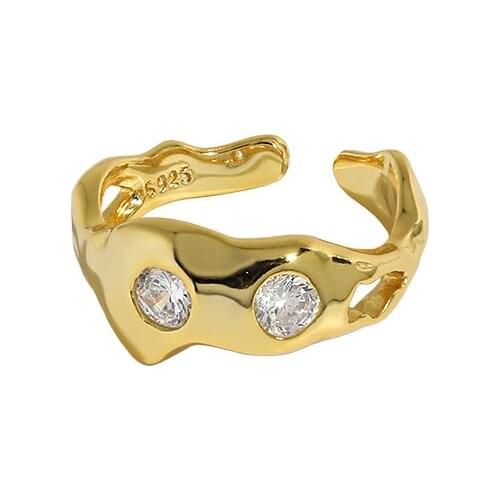 SHANICE 100% Real S925 Sterling Silver Open Ring Ins niche design minimalist irregular surface micro-inlaid zircon Friendship